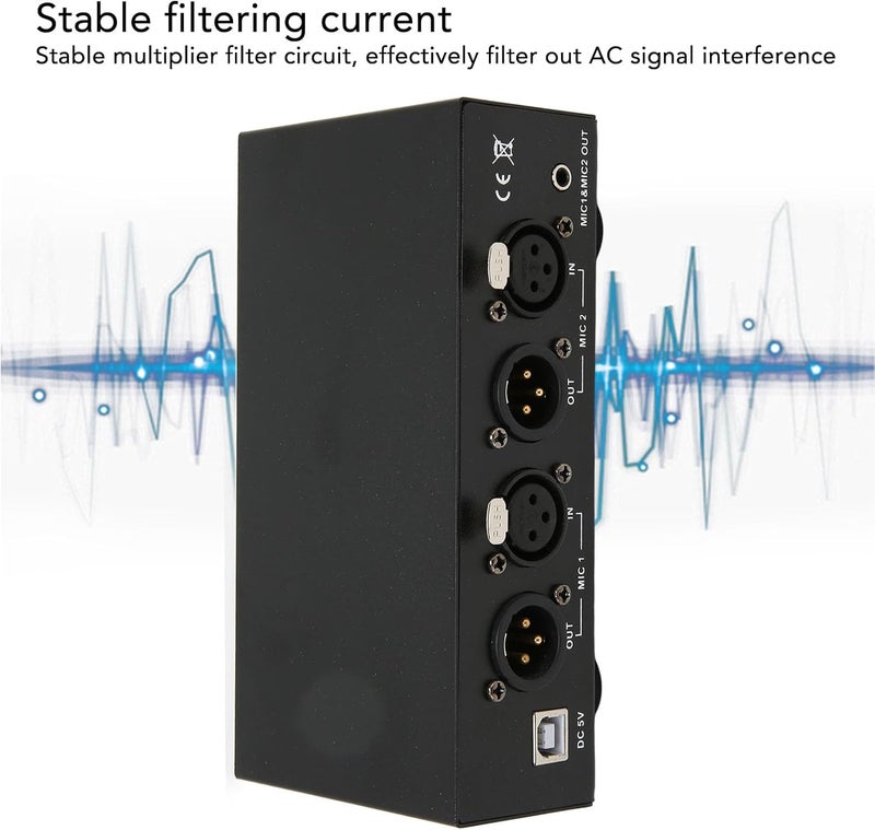 Bewinner 48V Power Supply, Pro Iron Shell Power with Low Pass Filter, Shielding Technology Support, XLR Cable, Dual Mic for Music Recording Equipment - Image 4